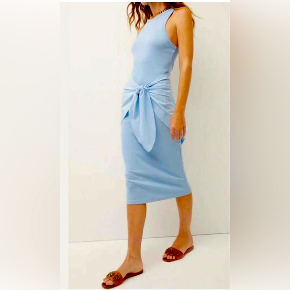 Veronica Beard Odeon Tie-Front Ribbed Dress in Lake Blue worn once.